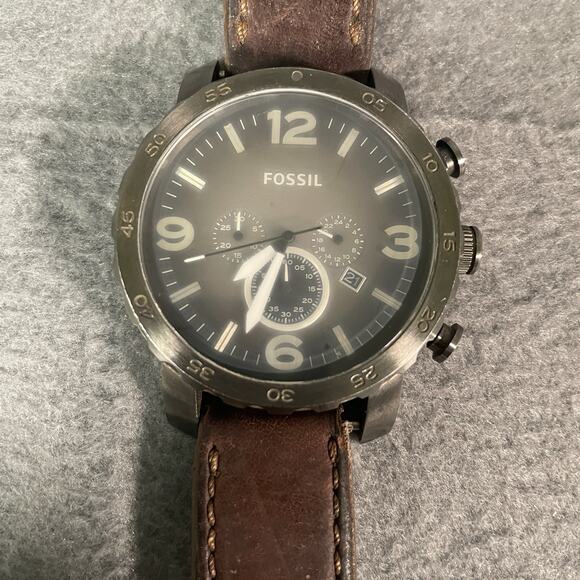 Fossil Nate Chronograph Brown Leather Men's Watch JR1424 ( NEED NEW BATTERY ) - Picture 3 of 11